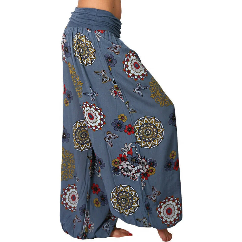 Featured Flowers Pattern Printed Harem Casual Pants