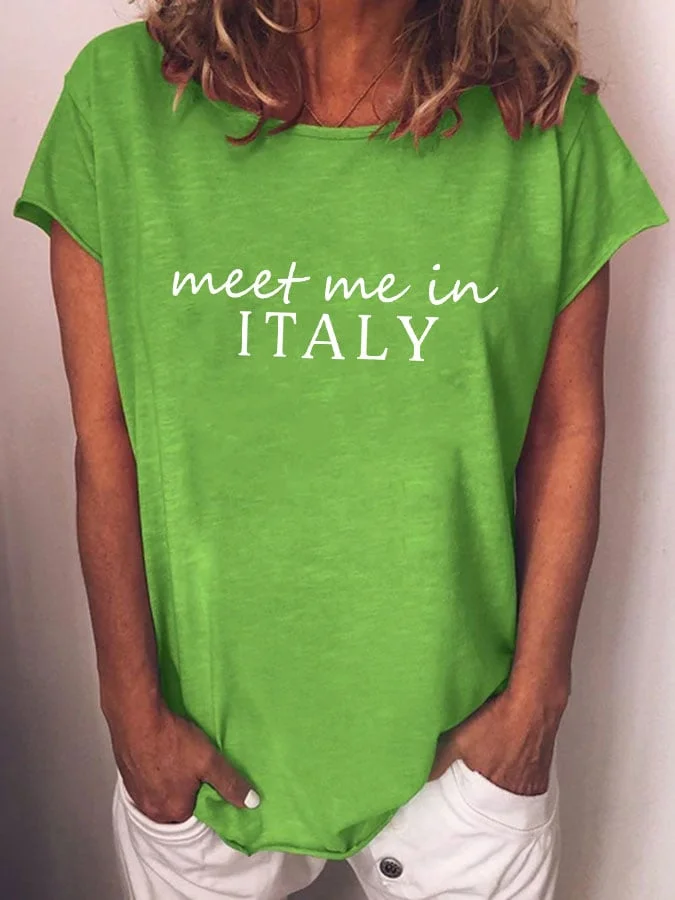 Women's "Meet Me In Italy" printed crew neck T-shirt socialshop