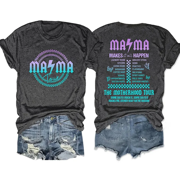 Comstylish Mama Tour Printed Crew Neck Short Sleeved T-Shirt