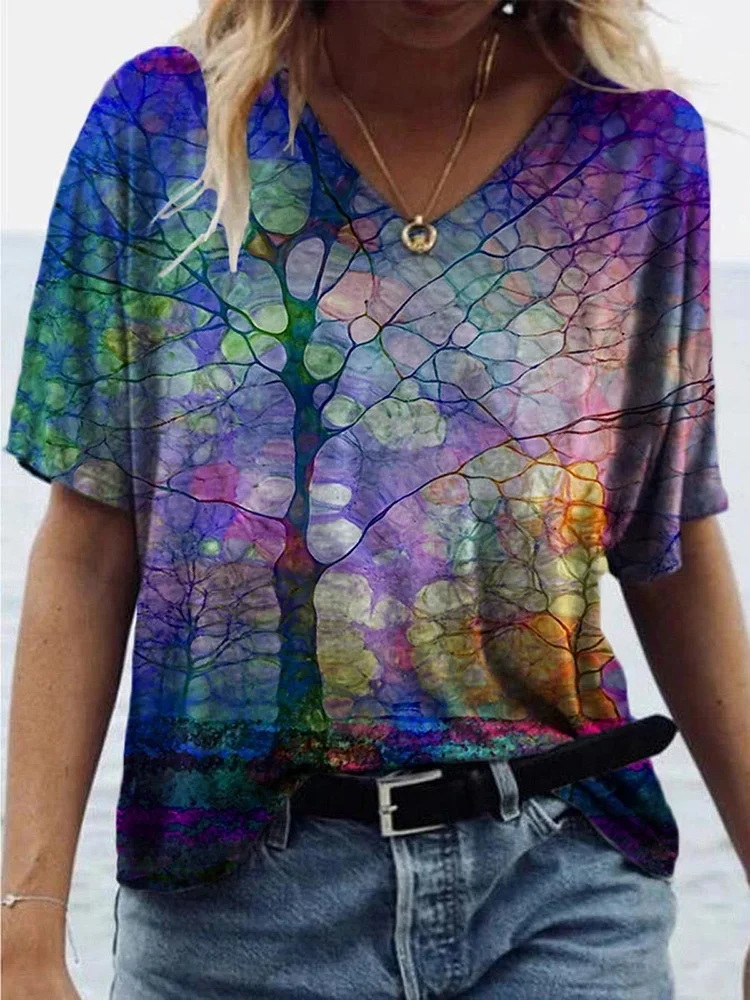Bestdealfriday Short Sleeve V Neck Printed Casual Shirts Tops