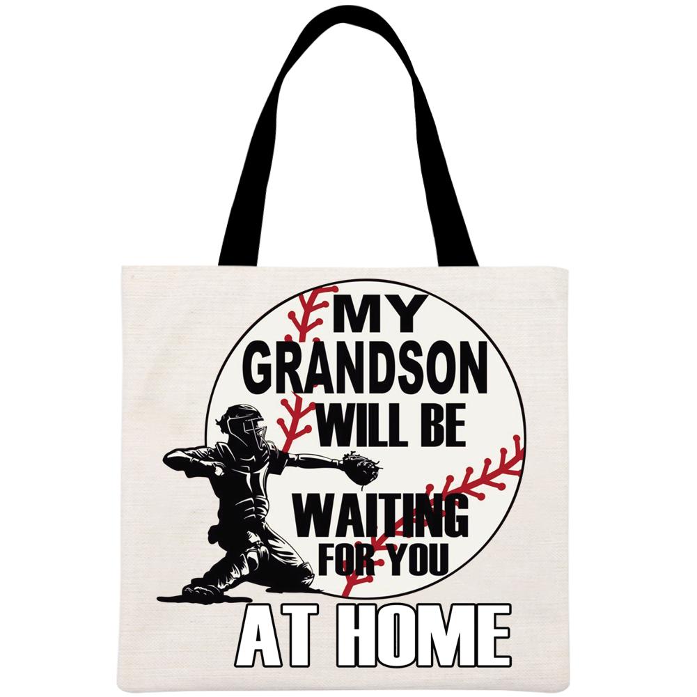 My Grandson Waiting For You At Home Printed Linen Bag-Guru-buzz