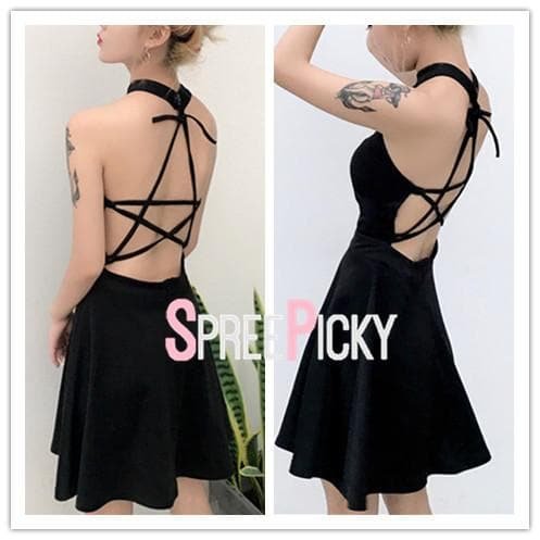 Black Pentagram Strap Dress SP179840
