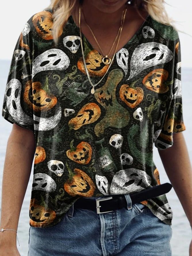 Halloween Ghost Pumpkin Party Print Short Sleeve T-shirt