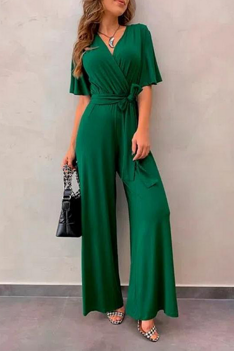 Casual Solid V Neck Straight Jumpsuits - Life is Beautiful for You - SheChoic