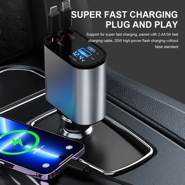 (🔥HOT SALE NOW 49% OFF) - Fast Charge Retractable Car Charger(Fits all vehicles and all phones✨)