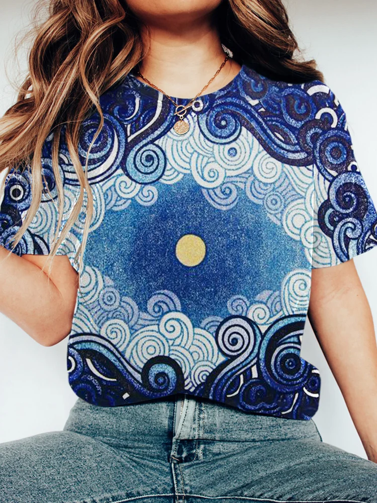 Moon & Waves Japanese Print Short Sleeve T-Shirt