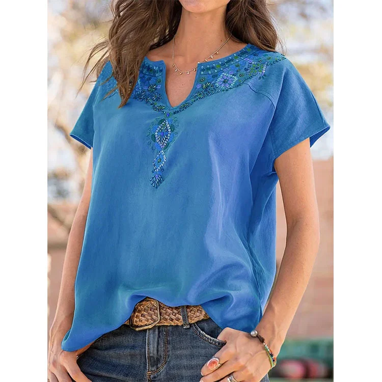 Women's Loose Western Ethnic Style Top Short-sleeved T-shirt