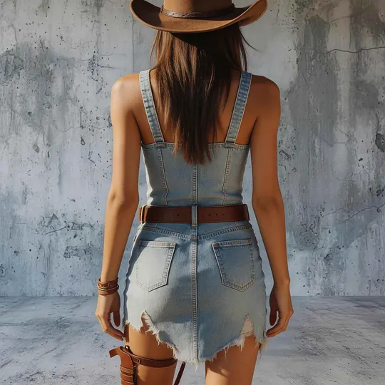 Denim Sleeveless Bodycon Dress With Ripped Hem And Front Button Closure