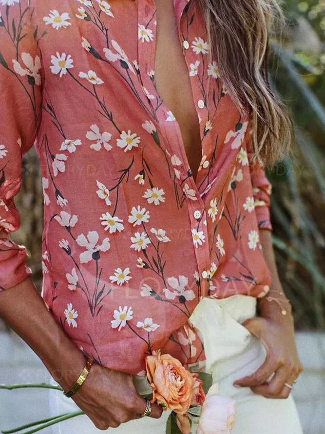Pink Cotton Long Sleeve Shirts & Tops Zaesvini
