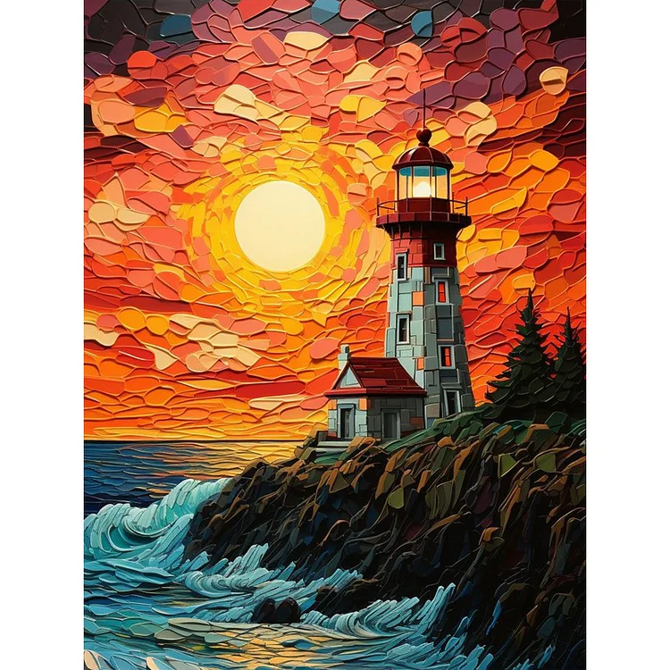Lighthouse On The Beach At Sunset 30*40CM (Canvas) Full Round Drill Diamond Painting gbfke