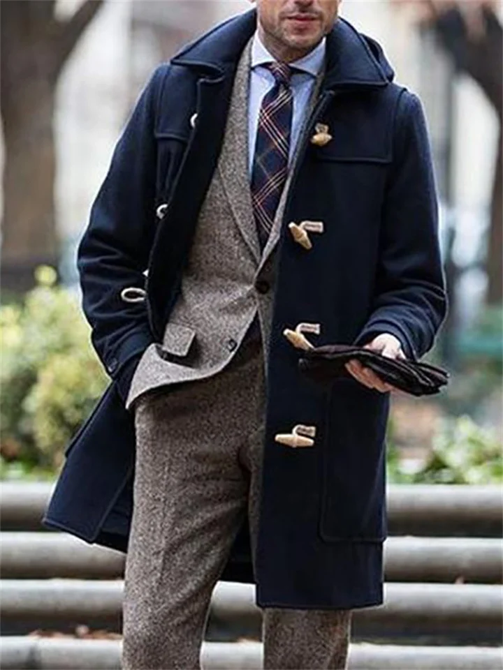 New Solid Color Middle-aged Loose Type Men's Trend in The Long Section of The Lapel Men's Coat Jacket