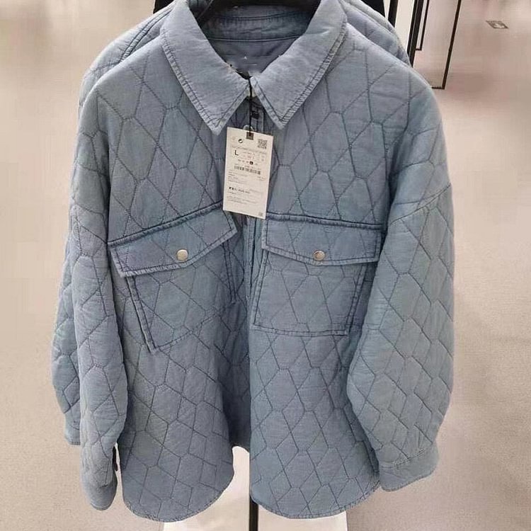 New Autumn Winter Women Denim Jacket Thin Parkas Straight Shirt Fashion Blue Female Pockets Upper Outer Coat - BlackFridayBuys
