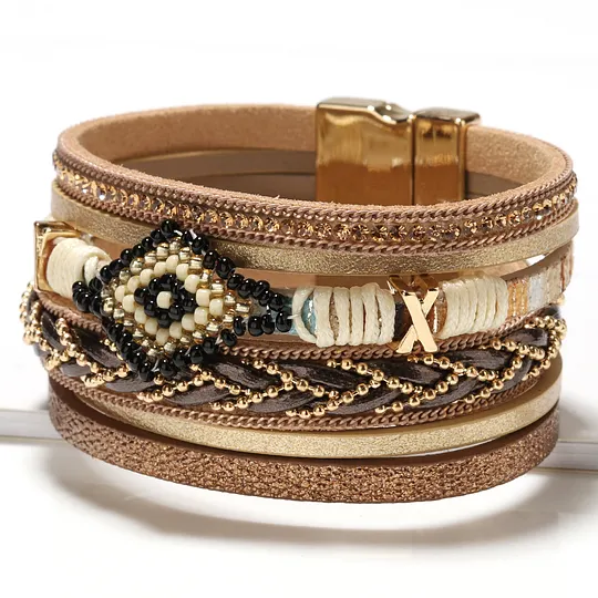 Bohemian style eyes rice beads hand-woven leather bracelet women's simple jewelry