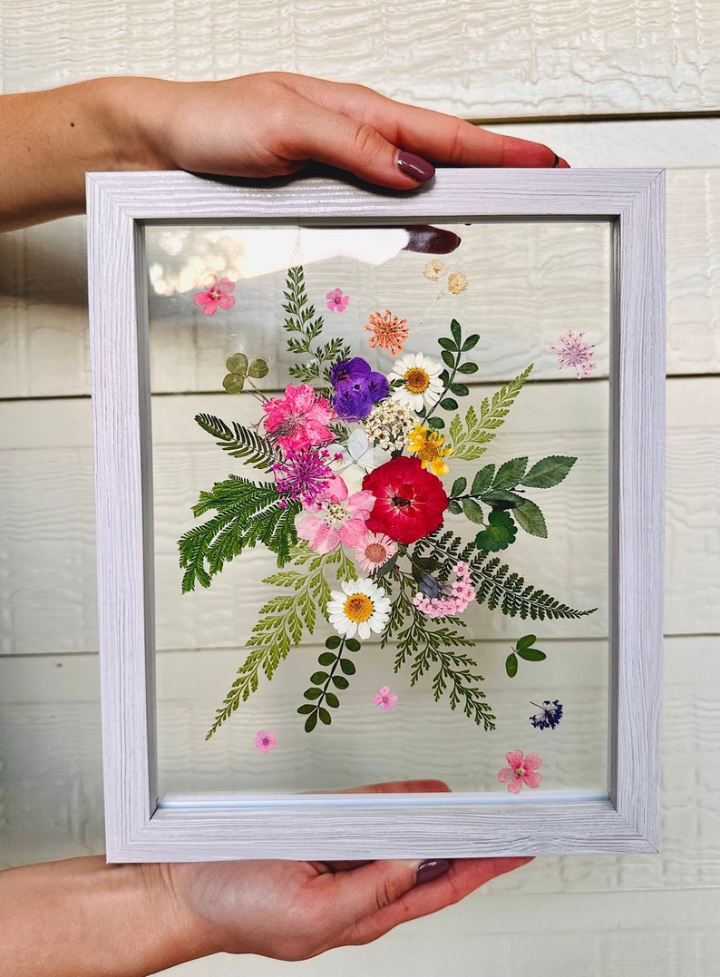 Pressed Flower Art Dried Flowers in Double Glass Floating Frame