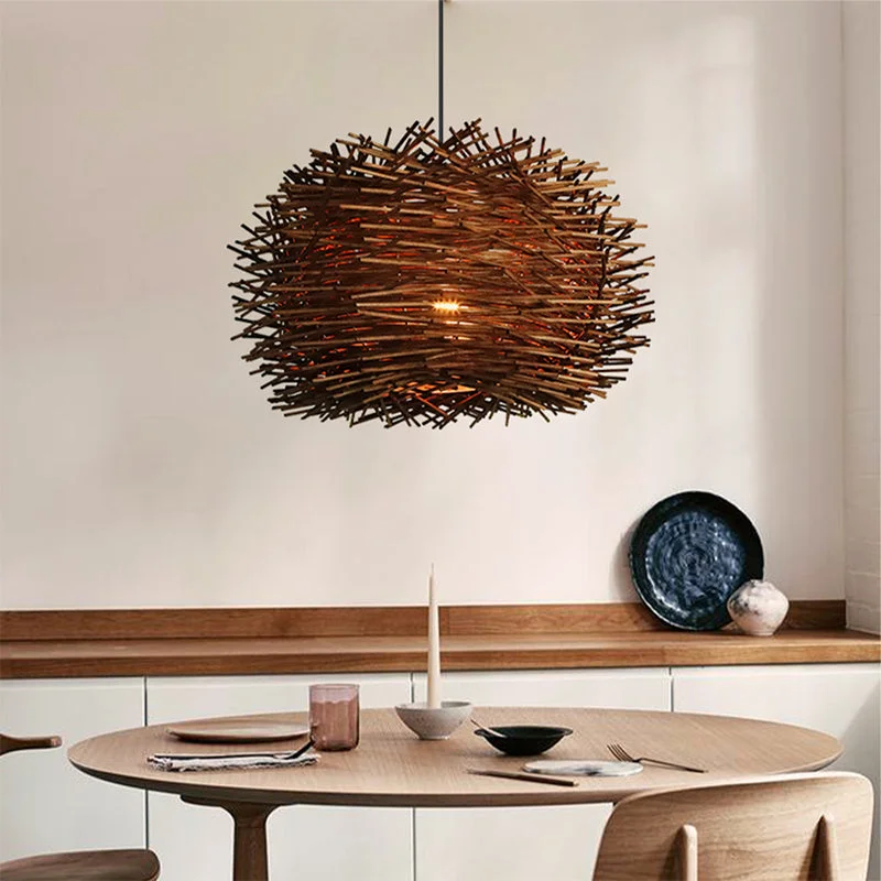 Rattan Bird's Nest Pendant Light Lampshade For Dining Room