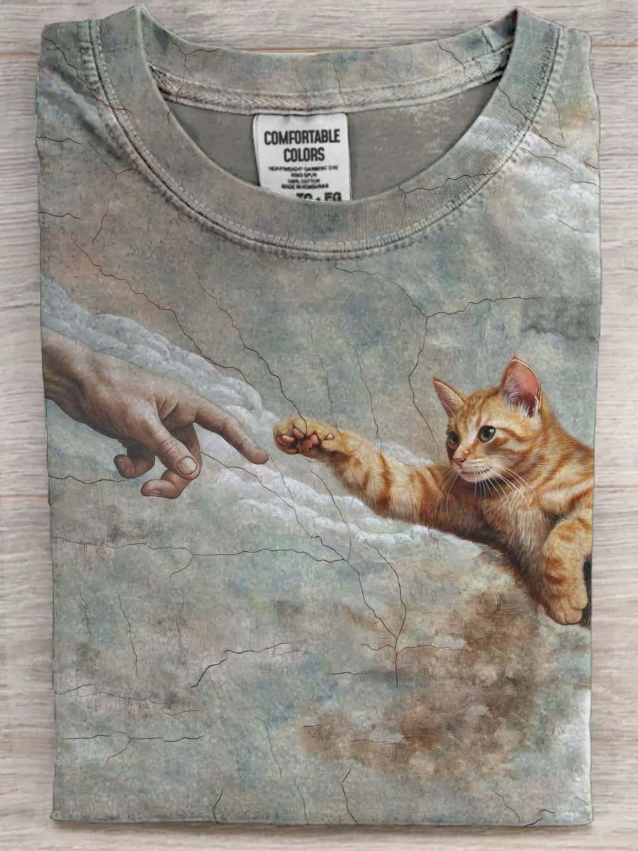 Renaissance Fun Cat Print Casual Short Sleeve T Shirt 