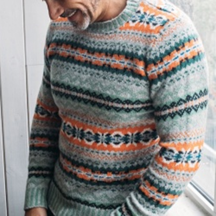 Vintage Warmth Eribe Knit Jacquard Icelandic Crew Neck Sweater（Unisex ）
