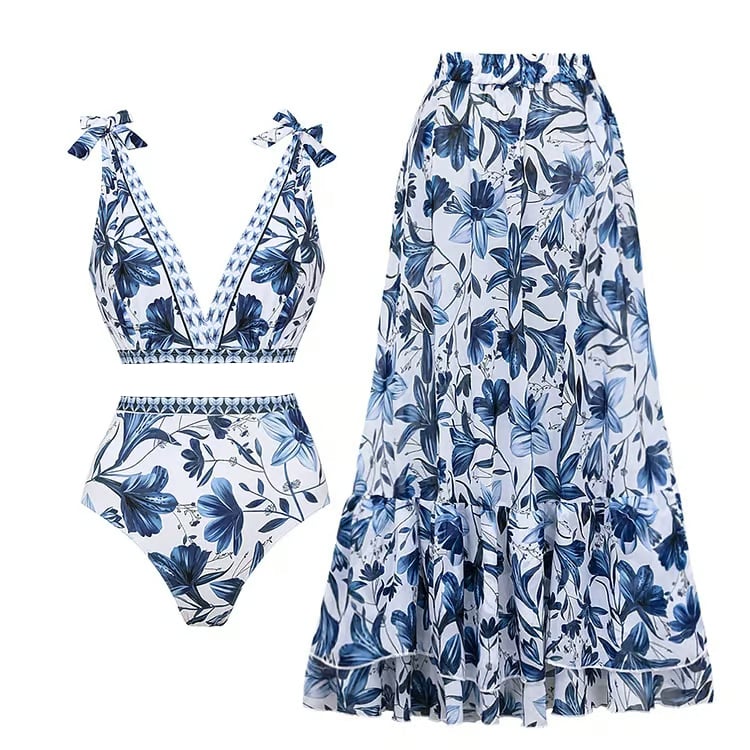 Reversible Tie Shoulder Bikini Swimsuit Set