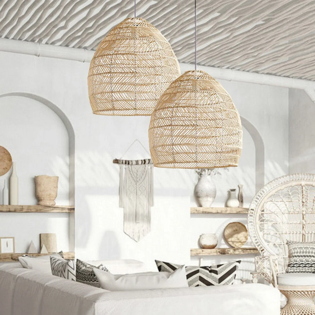 Boho Design Natural Basket Rattan Woven Pendant Light Hanging Lamp