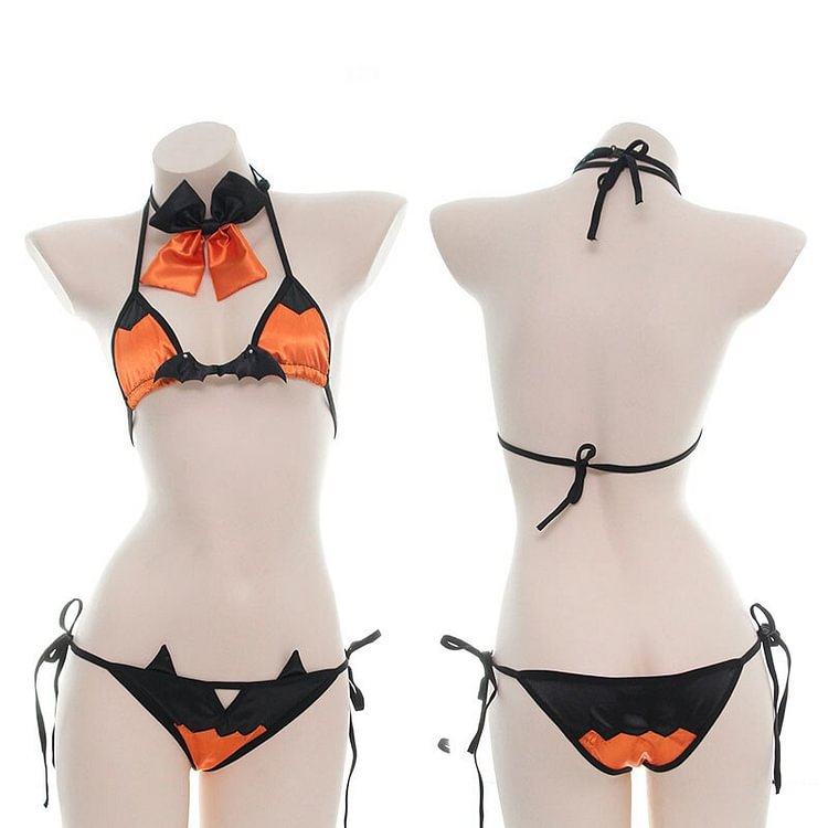 Black Orange Cute Halloween Pumpkin Devil Bat Lingerie SP16462