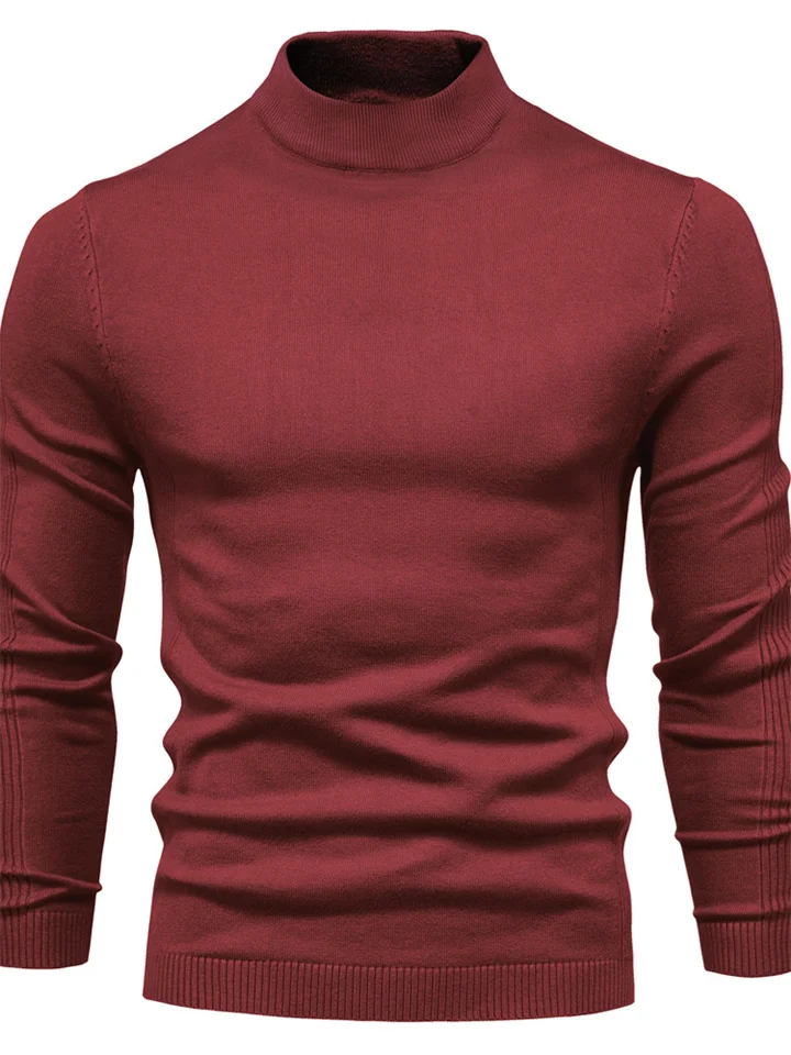 Autumn and Winter Thickened Warm Sweater Men Mid-neck Slim Men's Sweater Men's Multi-color Knit Sweater-JRSEE