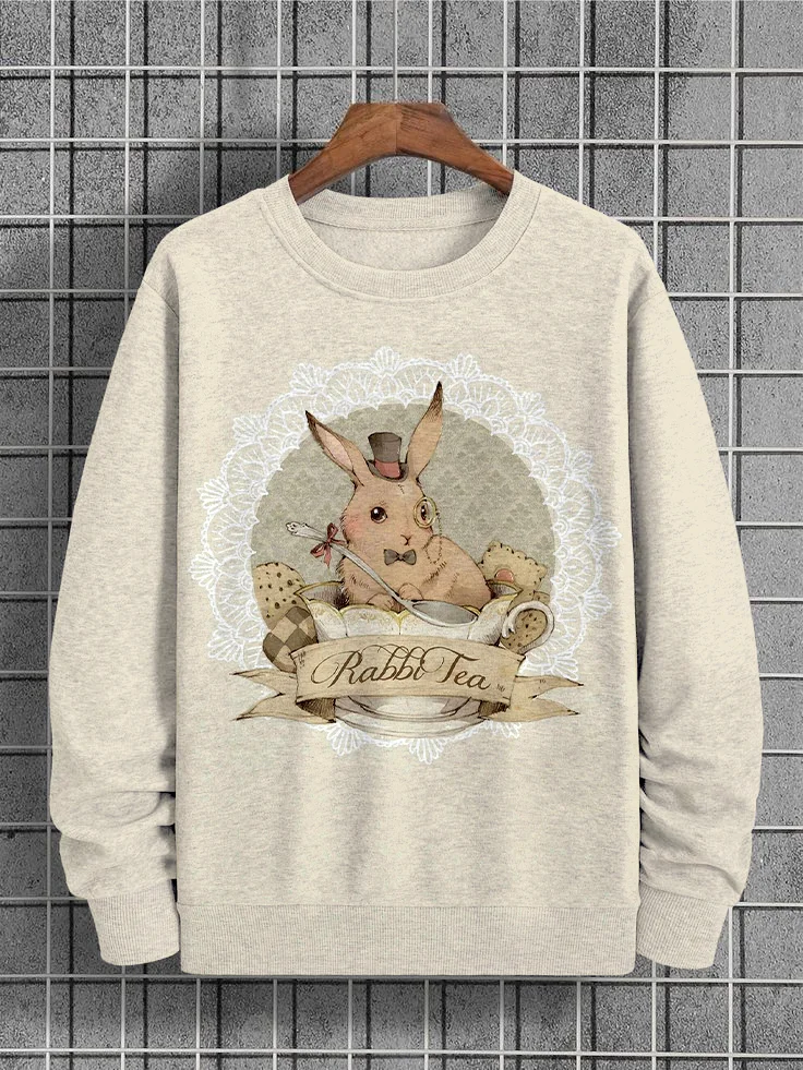 Men's Easter Cute Rabbit In Teacup Graphic Print Sweatshirt