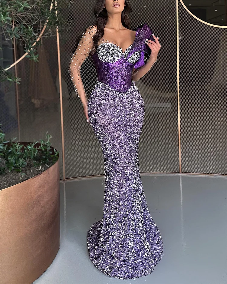 Women's Purple Mesh Sequin Dress
