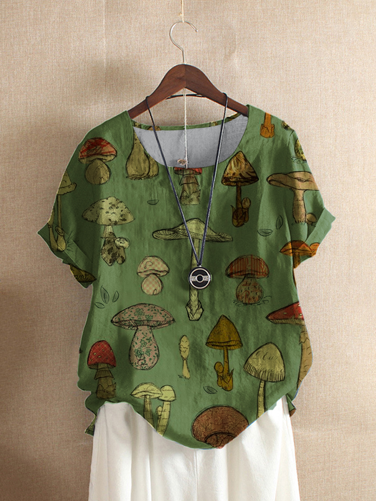 Cartoon Mushroom Short Sleeve O neck Casual T Shirt For Women P1823799