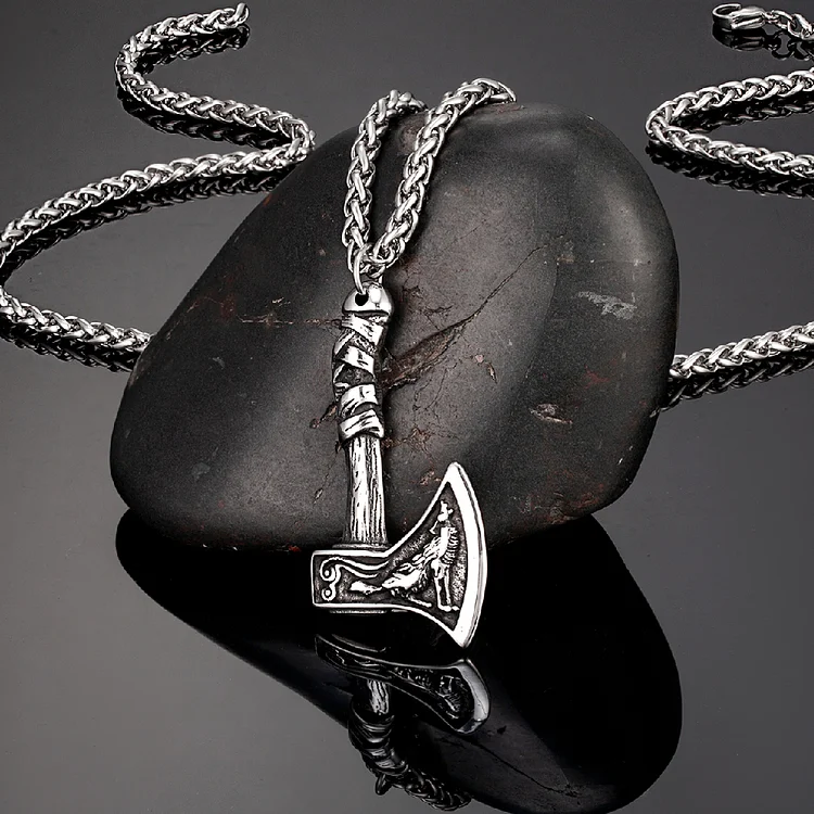 Viking Wolf Axe Stainless Steel Necklace