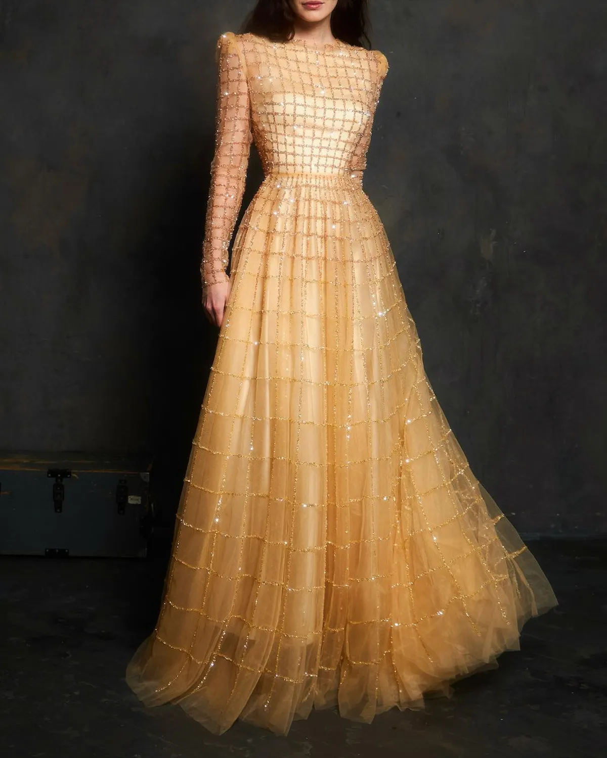 Pearl Sequin Long Sleeve Mesh Dress Elegant Style