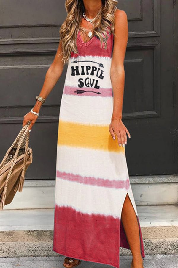 V-neck Letter Print Slit Tank Maxi Dress - Shop Trendy Women's Clothing | LoverChic