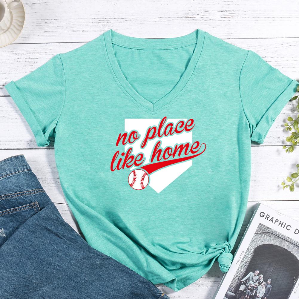 No place like home baseball mom V-neck T Shirt-Guru-buzz