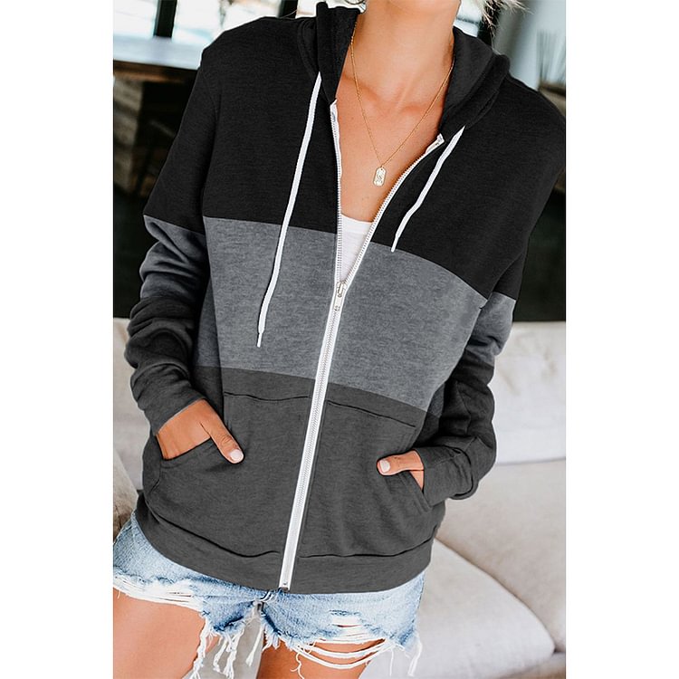 Comstylish Color Contrast Zip Hooded Jacket