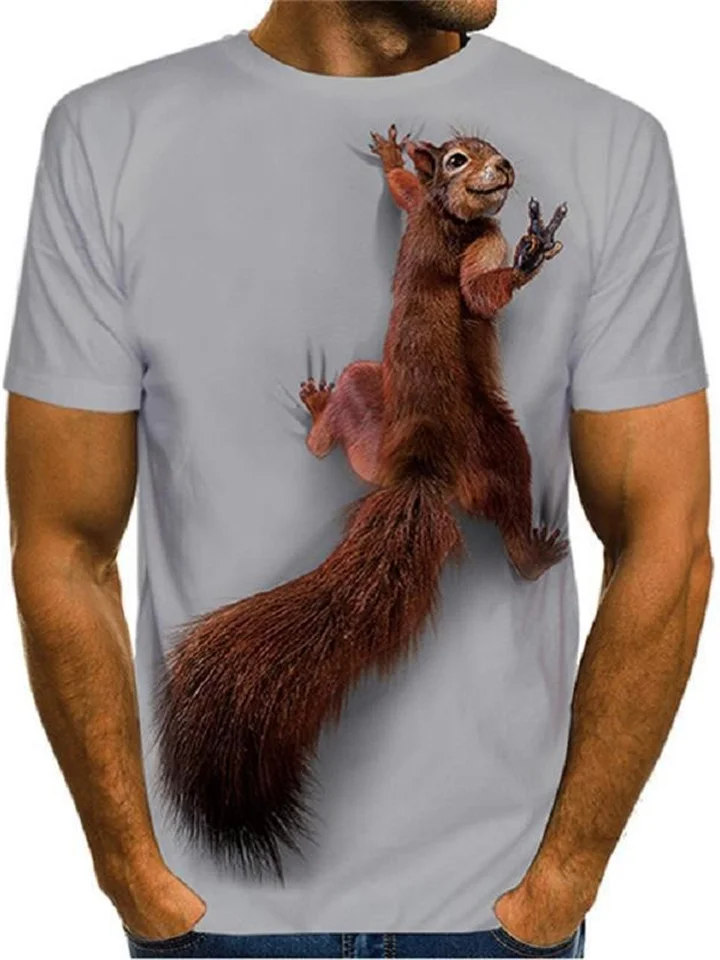 Summer Short-sleeved T-shirt Men 3D Digital Printing Cute Squirrel Men Round Neck Loose T-shirt
