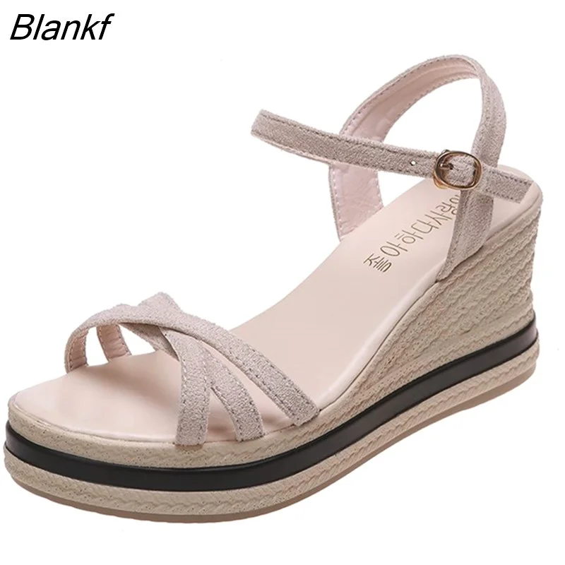 Blankf New Fashion Women Wedge Sandals Summer Platform Sandals Buckle Strap Open Toe Platform Casual Shoes Ladies Sandals