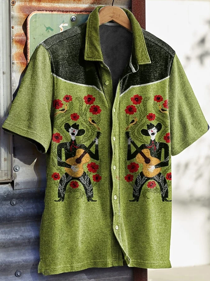 Men's Vintage Western Print Waffle Shirt socialshop