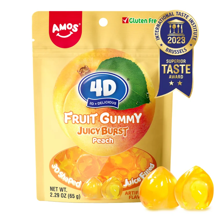 Amos 4D Fruit Gummy Yellow Peach Burst(Pack of 12)