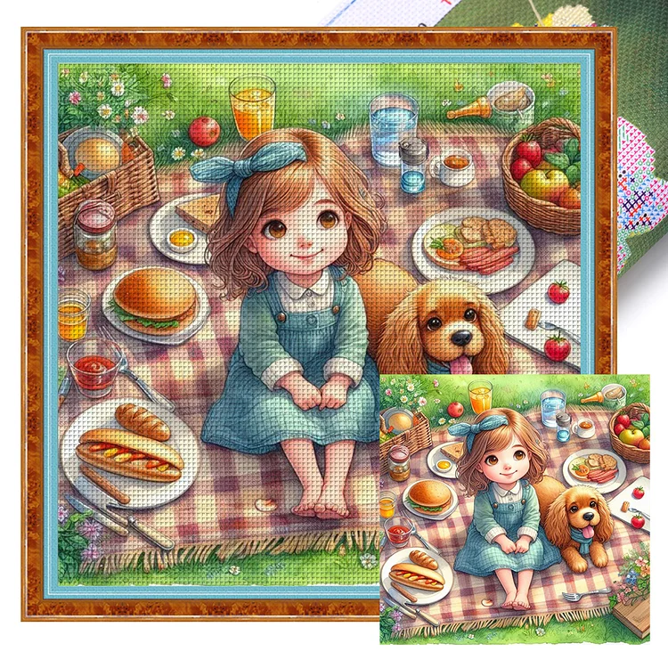 Little Girl Going On A Picnic (40*40cm) 11CT Stamped Cross Stitch gbfke