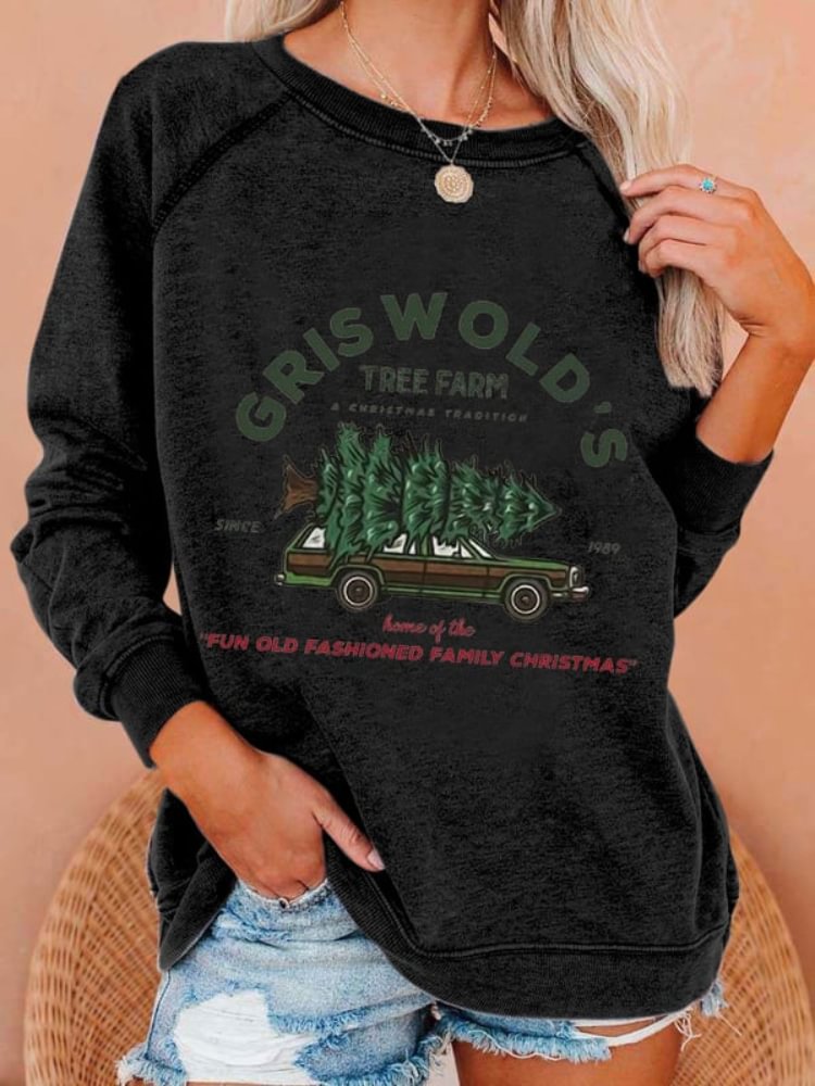 Comstylish Vintage Griswold Christmas Print Casual Sweatshirt