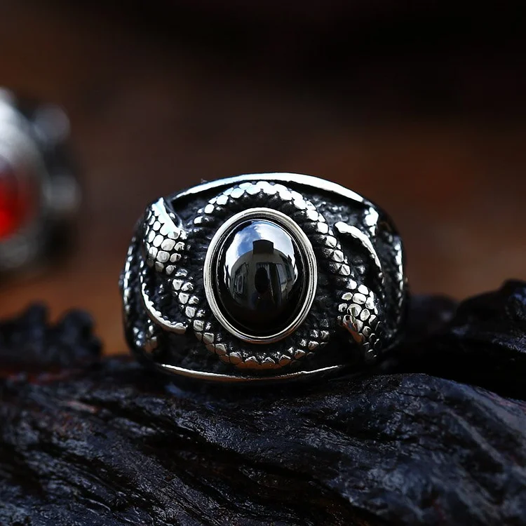 Gothic Double Head Snake Gem Ring