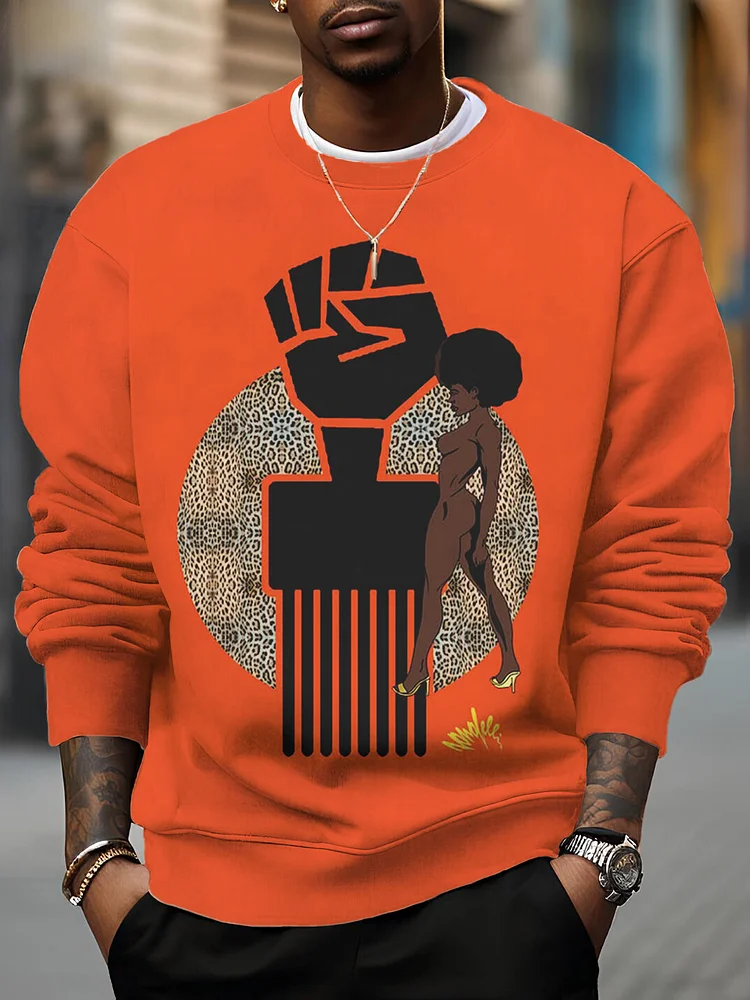 Men's Black Women Power Art Print Casual Sweatshirt