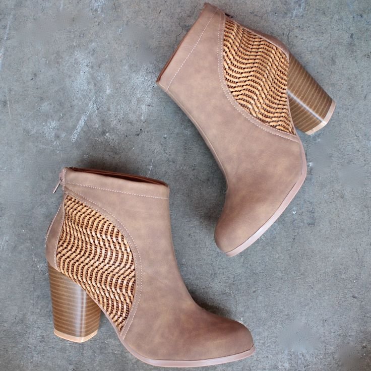 Brown Vintage Boots Block Heels Round Toe Suede Ankle Boots |FSJ Shoes