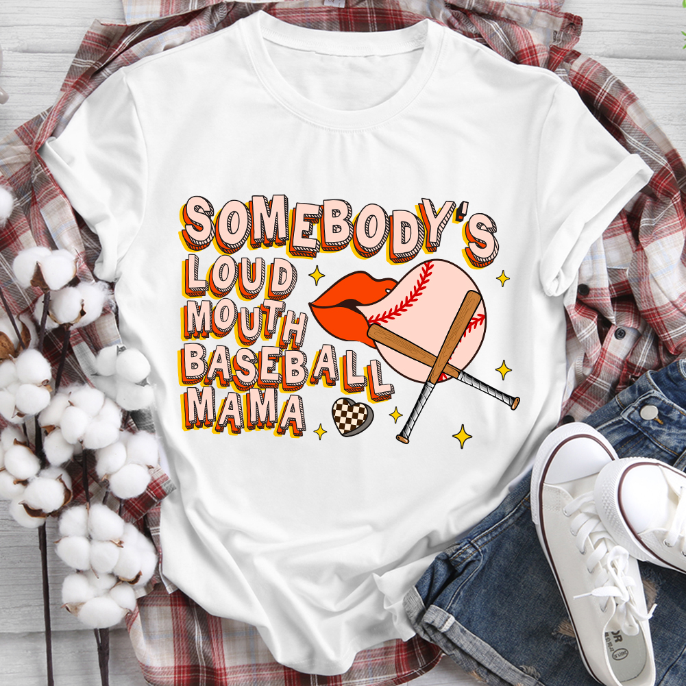 Somebody's Loud Mouth Baseball Mama Women's Round Neck T-Shirt -BSTC1521-Guru-buzz