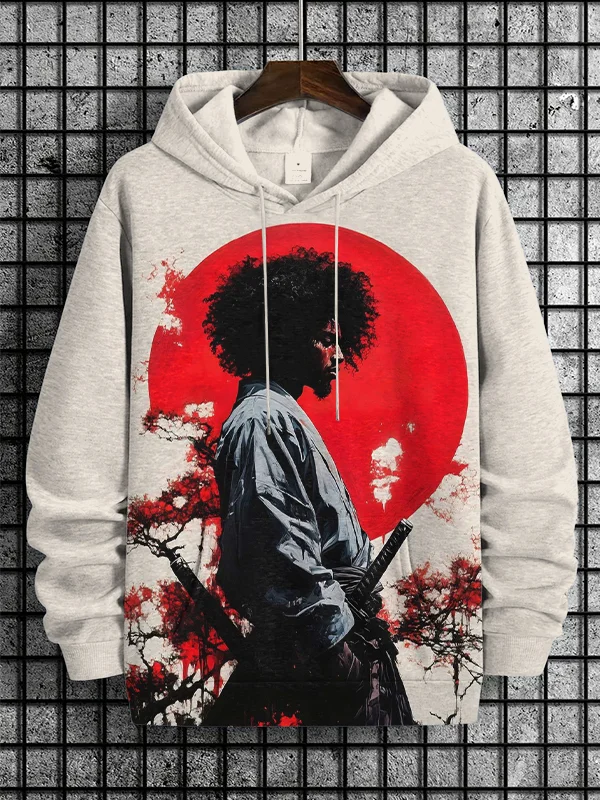 Men's African Samurai Art Print Hooded Sweatshirt