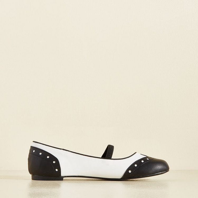 Black and White Comfortable Flats Round Toe Wingtip Vintage Shoes |FSJ Shoes