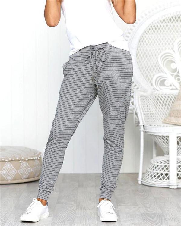 Stripes Drawstring Casual Long Pants - Chicaggo
