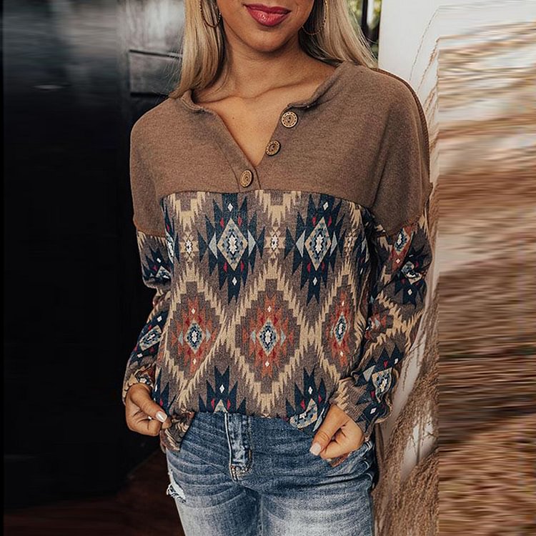 Comstylish Totem Print Panelled Blouse