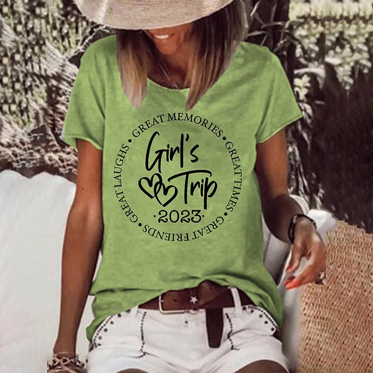 Comstylish Girl's Trip 2023 Print Crew Neck Short Sleeve T-Shirt