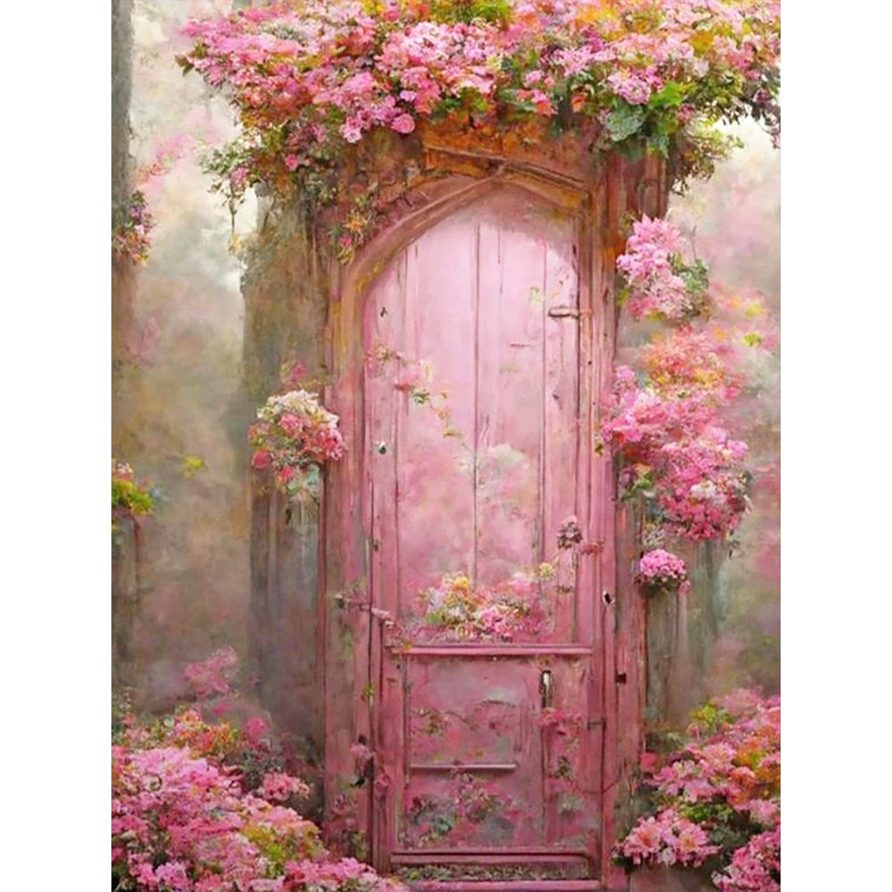 Flower Door 30*40CM(Canvas) Full Round Drill Diamond Painting