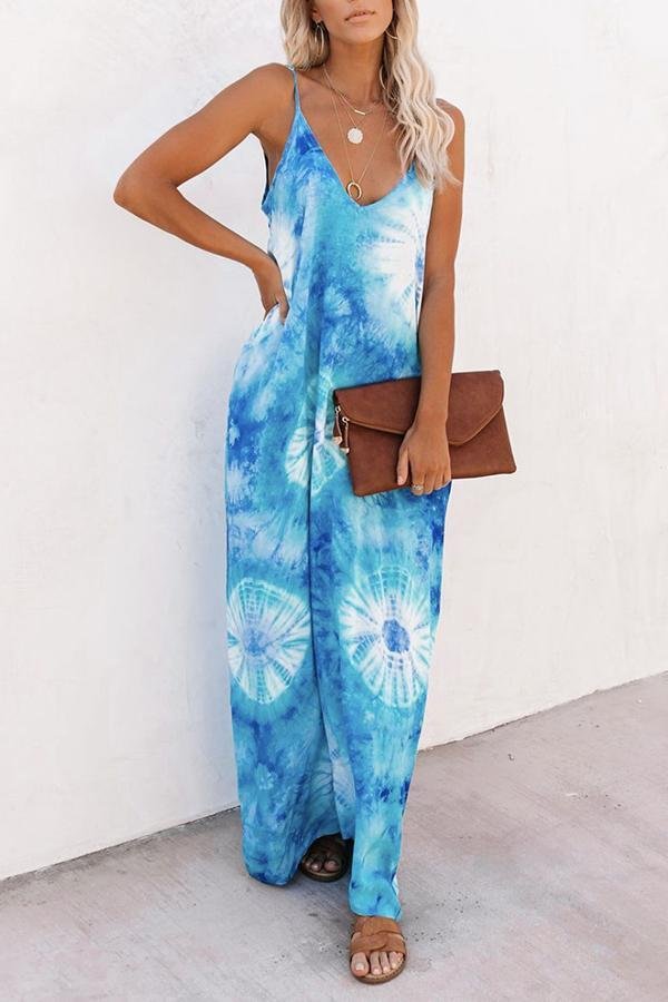 Casual V-neck Loose Sling Maxi Dress P10661